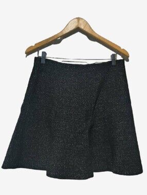 LOFT Petites Black Tweed Elastic Waist Flounce Mini Skirt MP Dark Academia